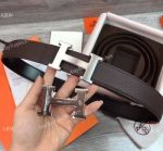 Best Replica Hermes Reversible Leather Belt - Dark Brown Belt with Brushed steel H Buckle